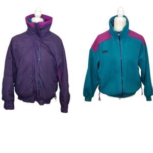 VINTAGE 90s jacket Columbia Bugaboo 2 in 1 teal‎ and purple winter ski L